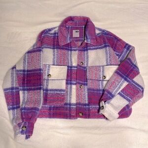Cropped flannel shacket size large pink purple